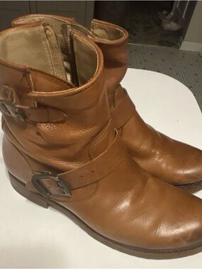 Frye Cognac Leather Ankle Harness Booties